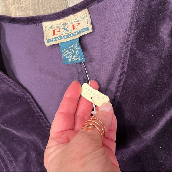 Vtg EXP Jeans By Express Velvet 90s Jumper Dress Size 5/6 Pockets New Old Stock - Picture 5 of 8